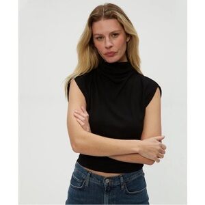 BNWT! Cold water creek, sleeveless, Black Ribbed Mock Neck Top SILK BLEND🥰